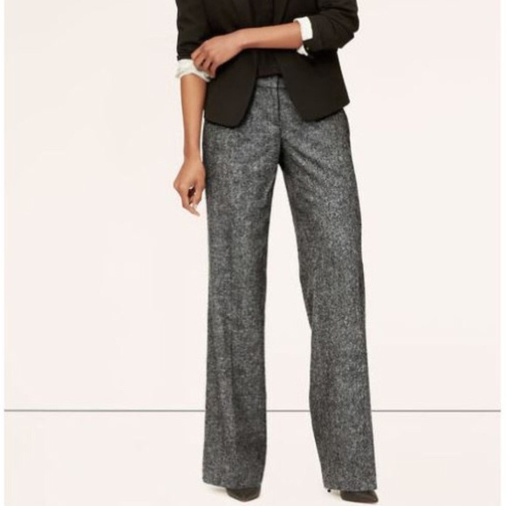 [Loft] Gray Petite Linen Julie Wide Leg Trousers